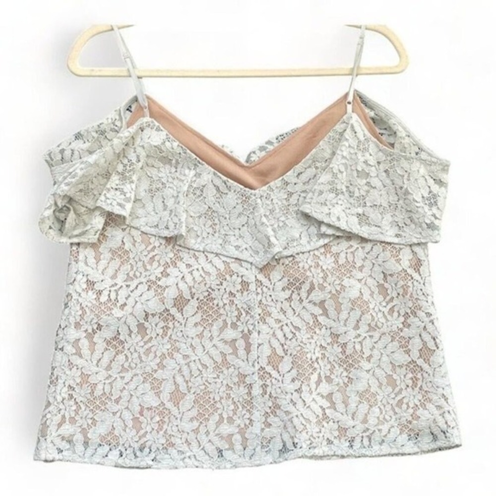 WAYF Lace Ruffle Top Pale Blue Size Small - Picture 3 of 5